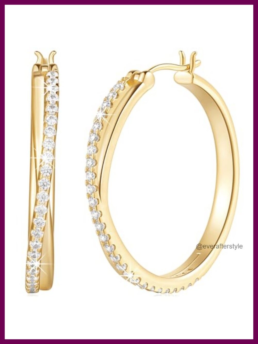 14K Gold Plated X-Shaped Hoop Earrings for Women with Hinged Snap Back